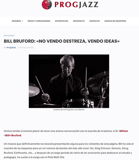 Screenshot of the ProgJazz Bill Bruford interview.